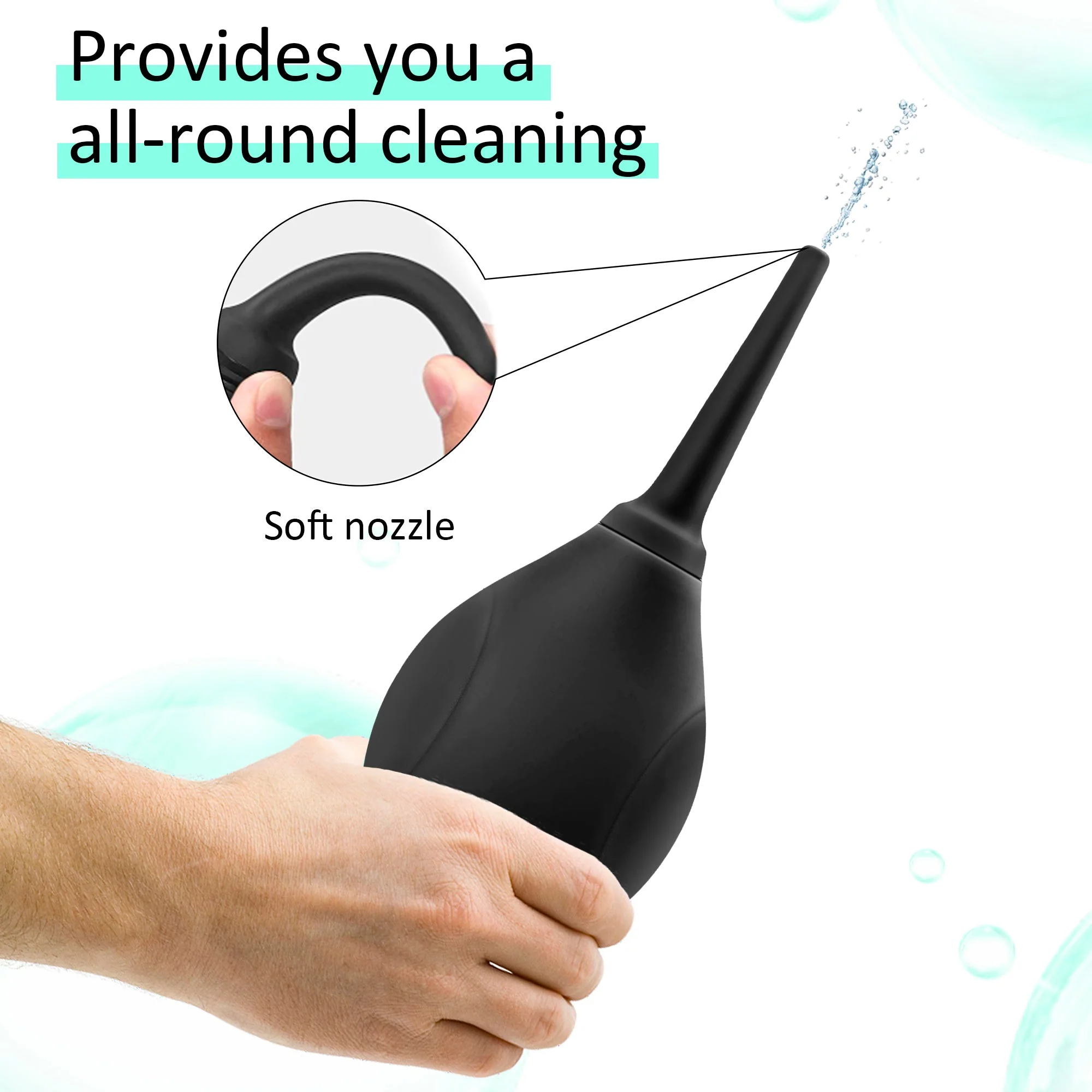 Black Silicone Enema Bulb with Soft Nozzle for Anal Cleaning and Comfort - Image 3