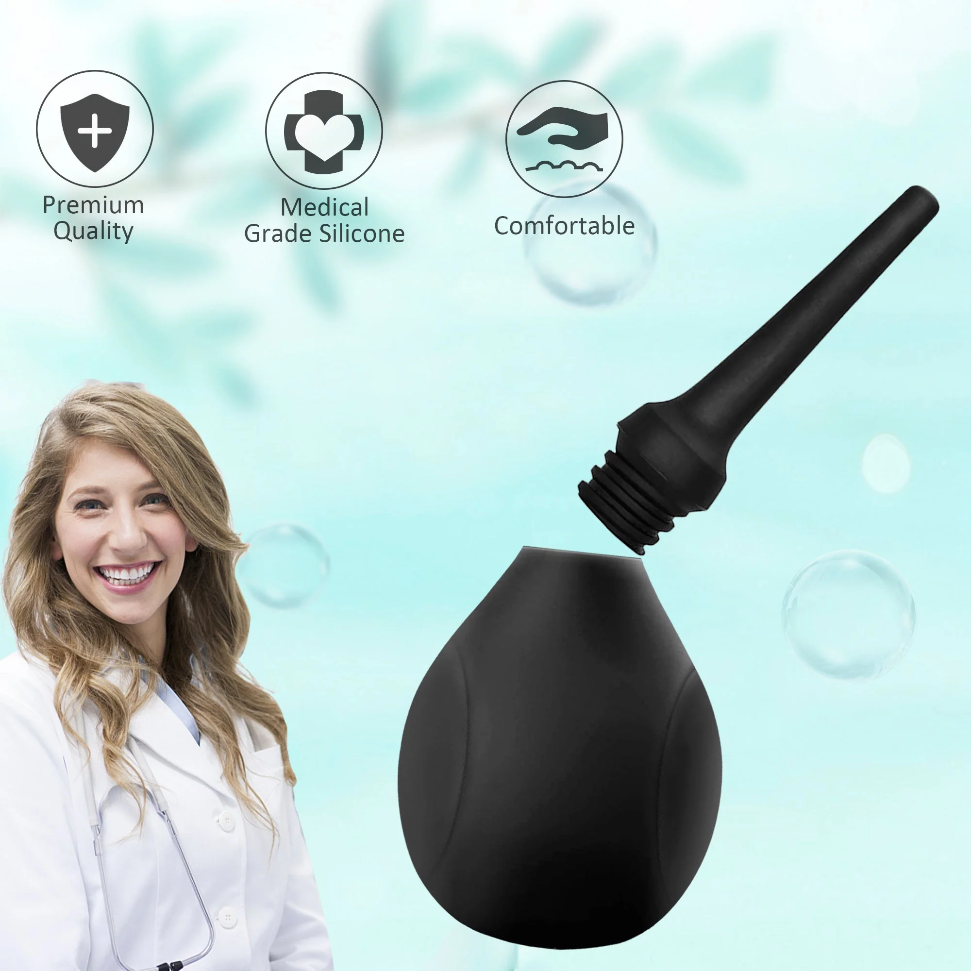 Black Silicone Enema Bulb with Soft Nozzle for Anal Cleaning and Comfort - Image 4