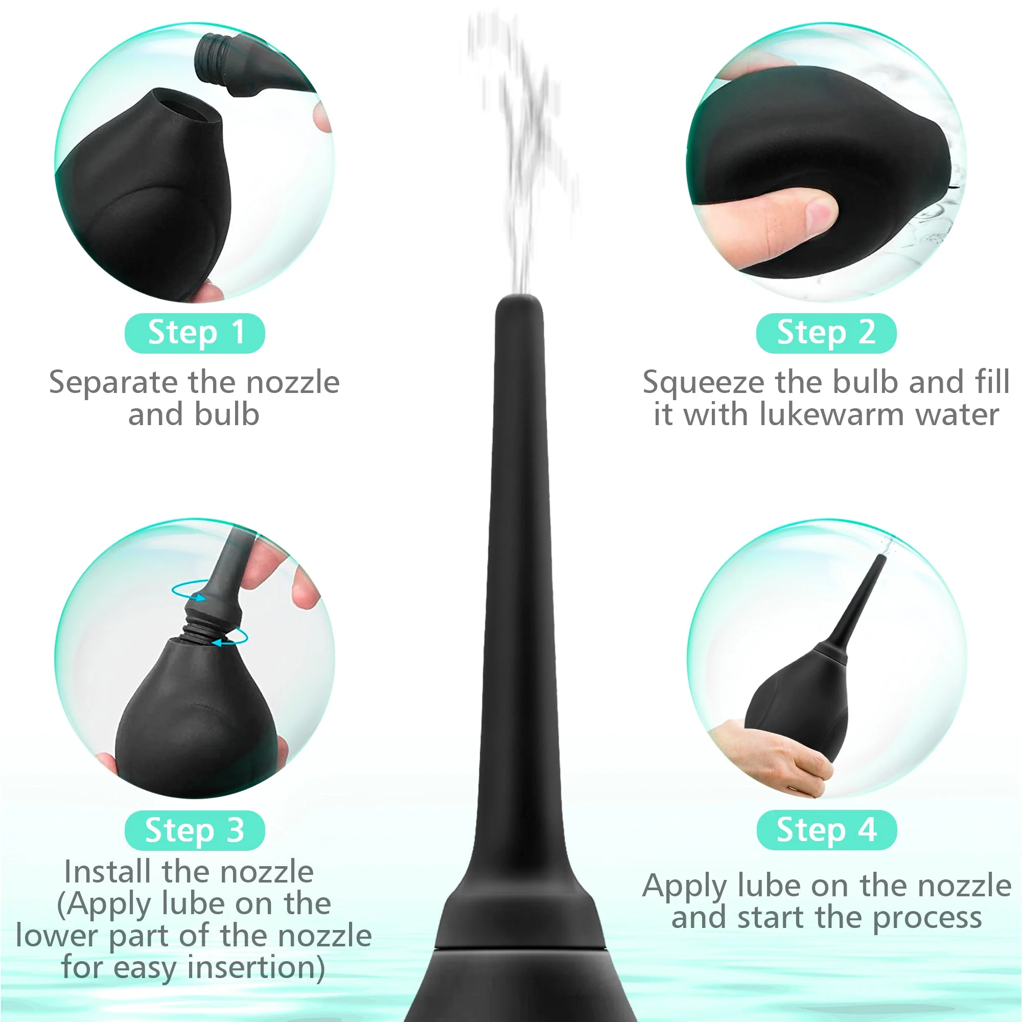 Black Silicone Enema Bulb with Soft Nozzle for Anal Cleaning and Comfort - Image 5