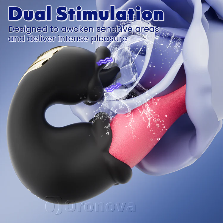 Dual Rose Vibrator with Thrusting Shaft and Licking Tongue - Image 4
