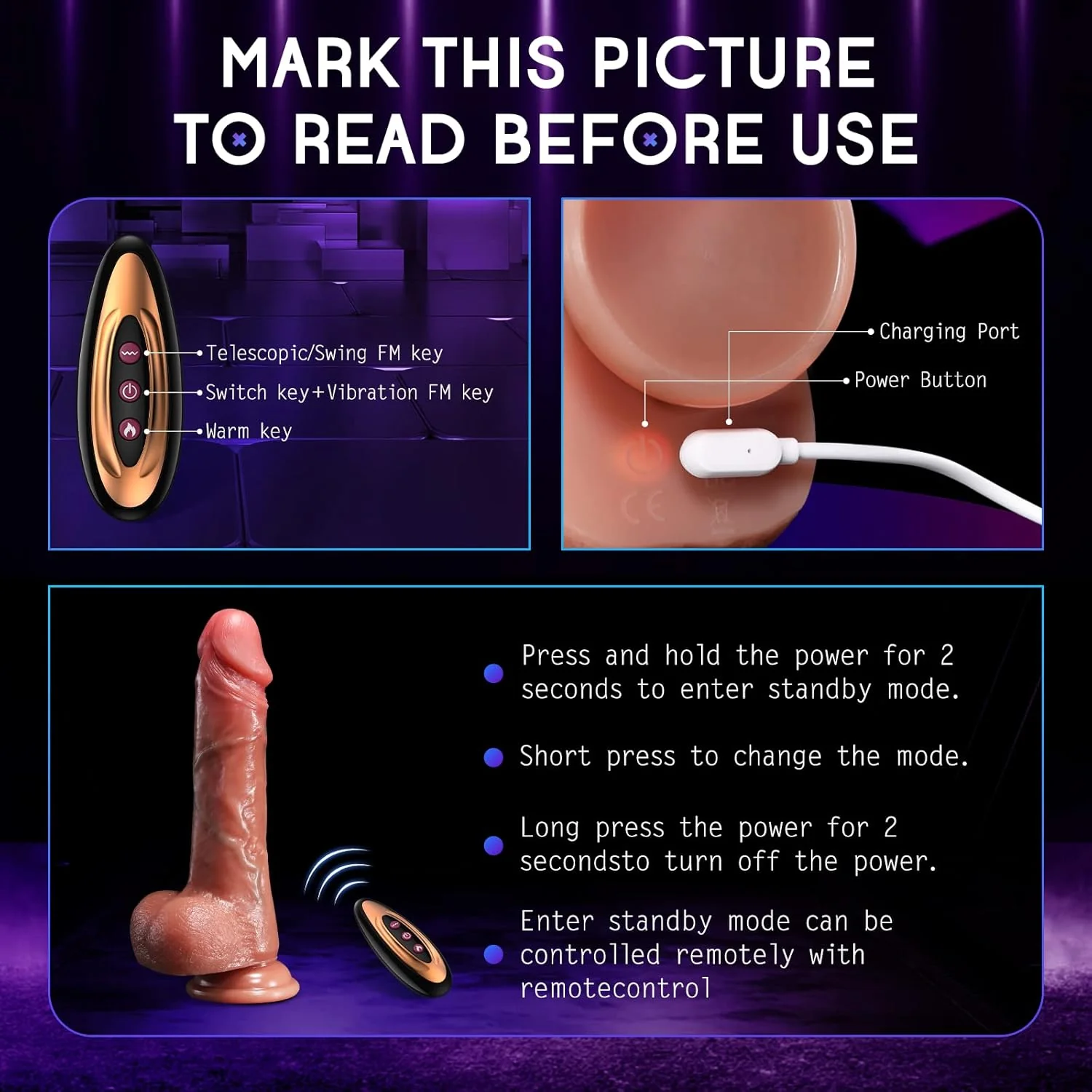 8 Inch 21cm  Realistic Silicone Dildo with Thrusting Motion - Image 8