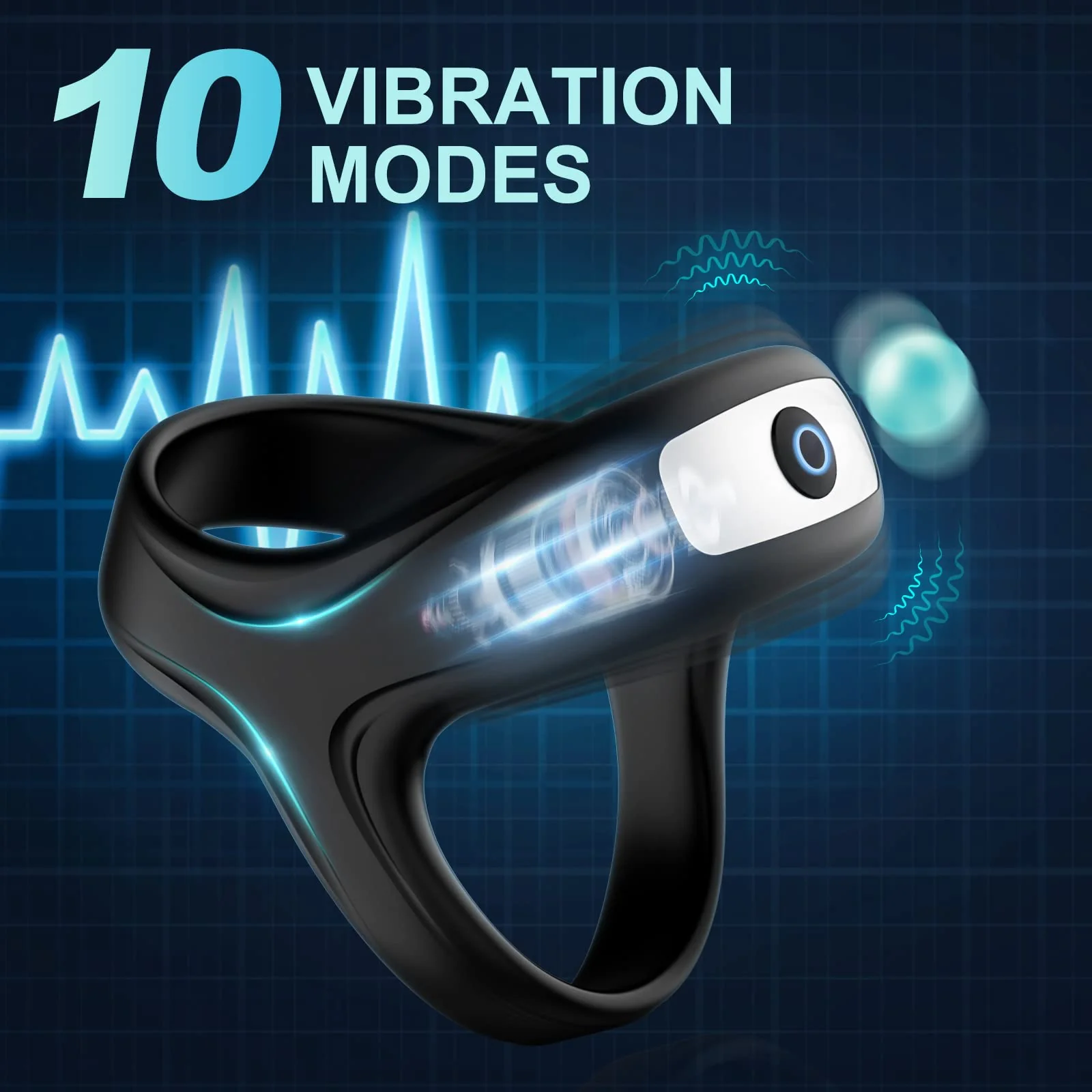 Sleek Black Penis Ring Customizable Settings - Image 2