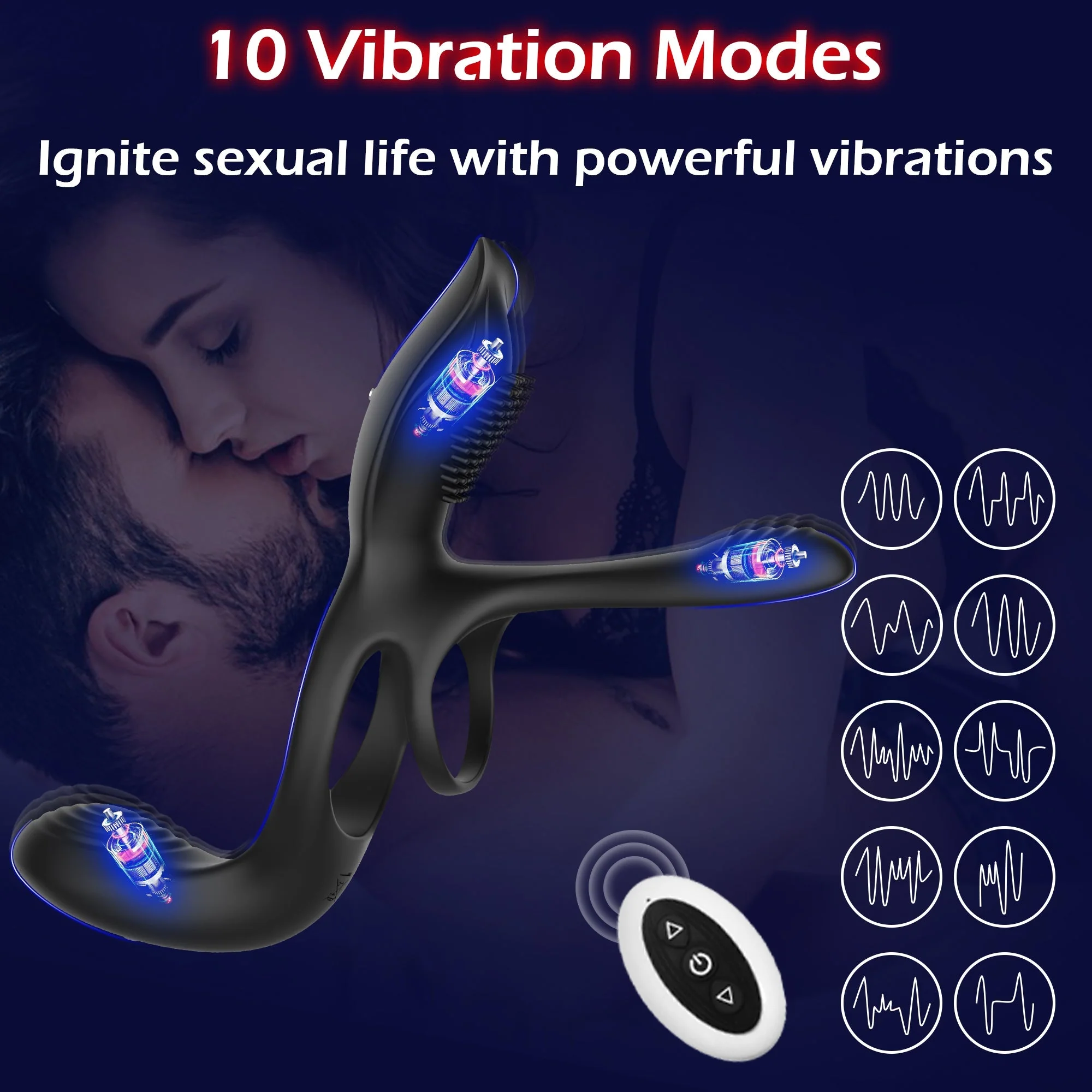 Tri Motored Penis Cock Ring - Vibrating & Coupled - Image 3
