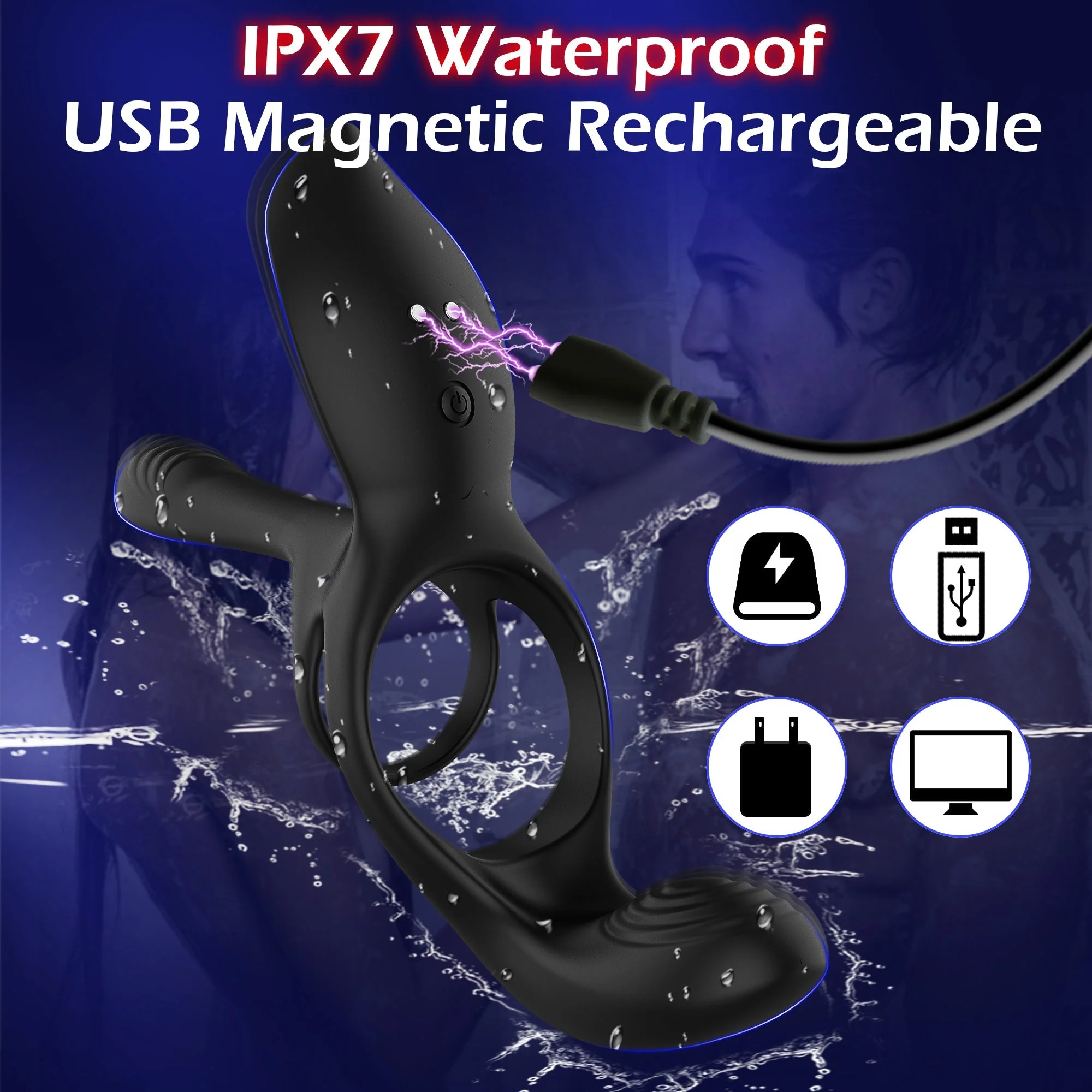 Tri Motored Penis Cock Ring - Vibrating & Coupled - Image 6